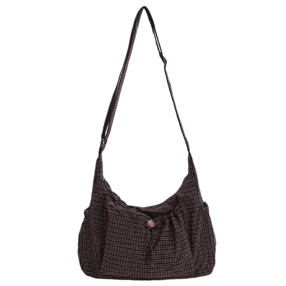 Korean Plaid Crossbody Bag Lightweight Quilted Shoulder Tote for Everyday Style