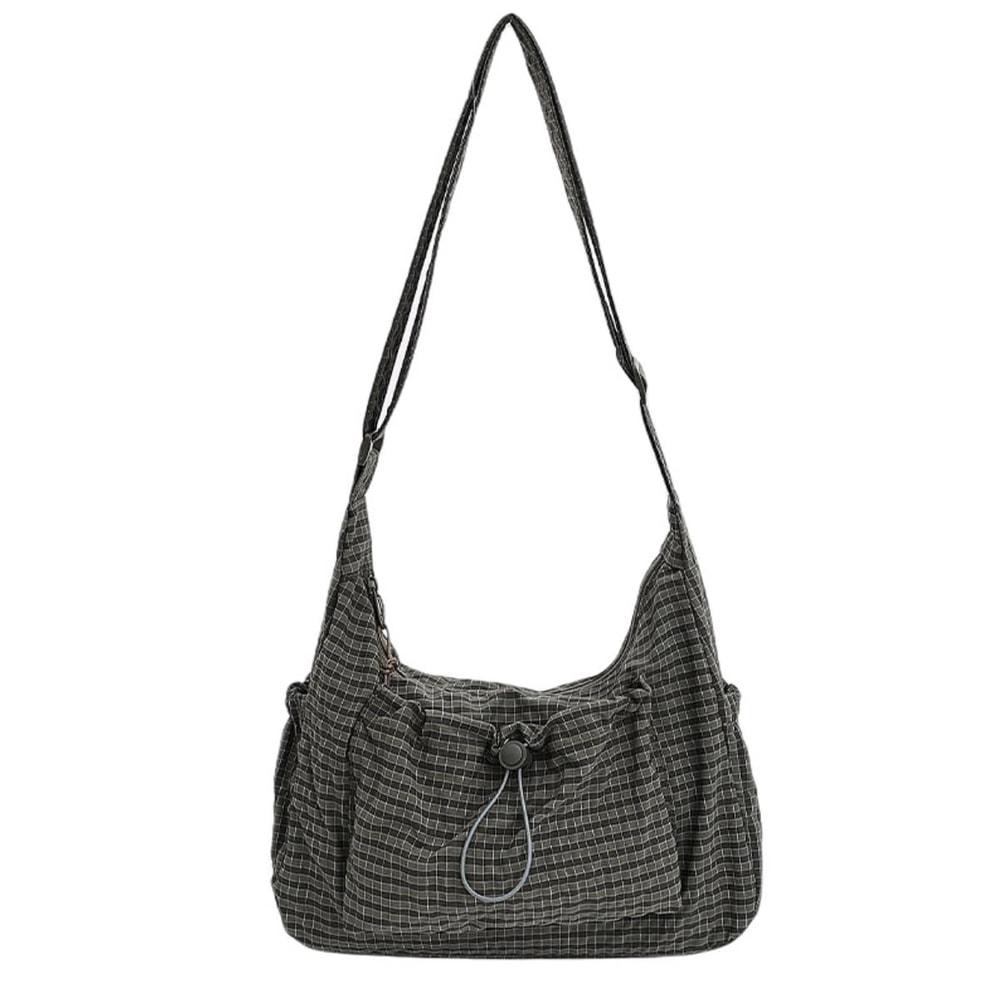 Korean Plaid Crossbody Bag Lightweight Quilted Shoulder Tote for Everyday Style