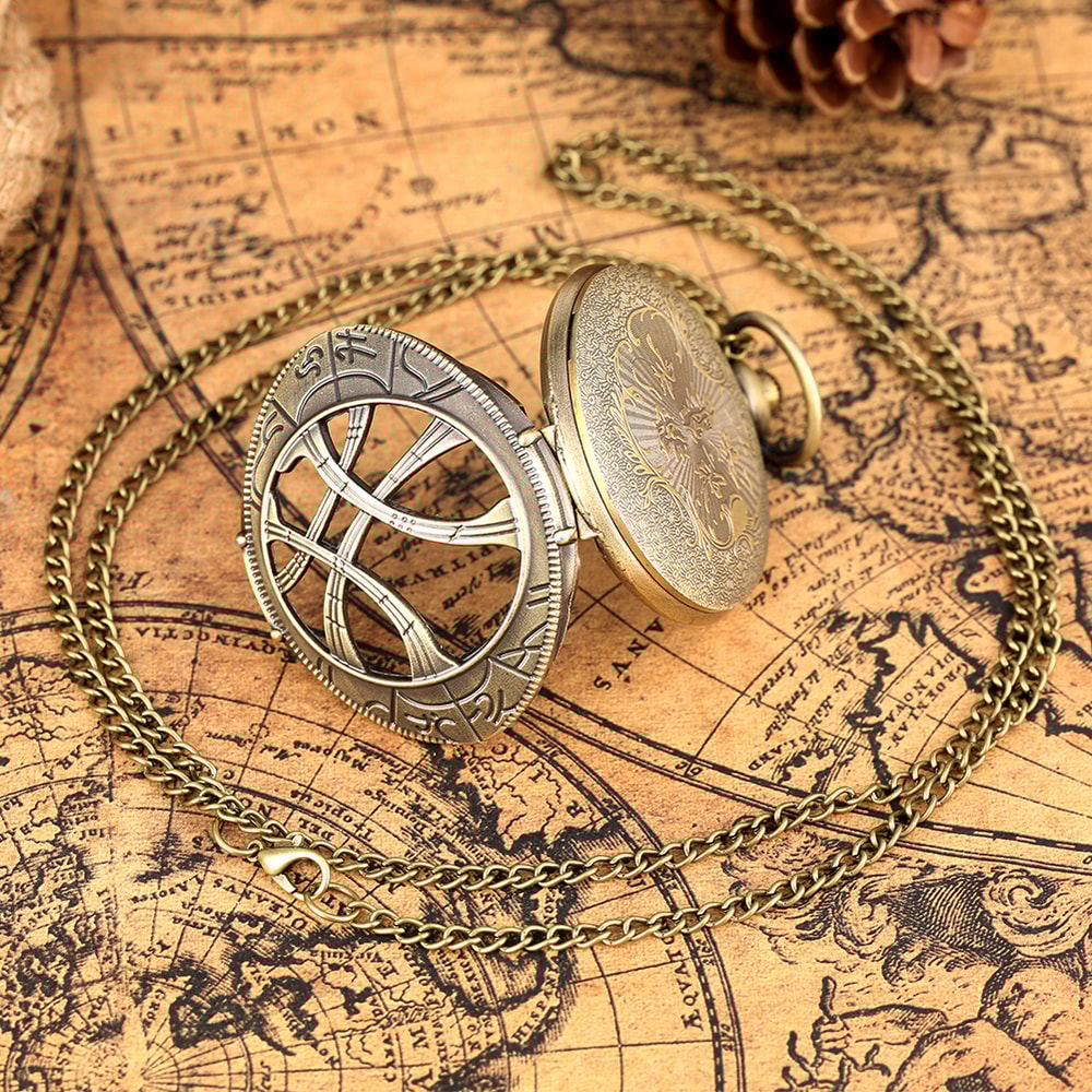 Vintage Hollow Eye Pendant Pocket Watch Necklace Quartz Timepiece Gift