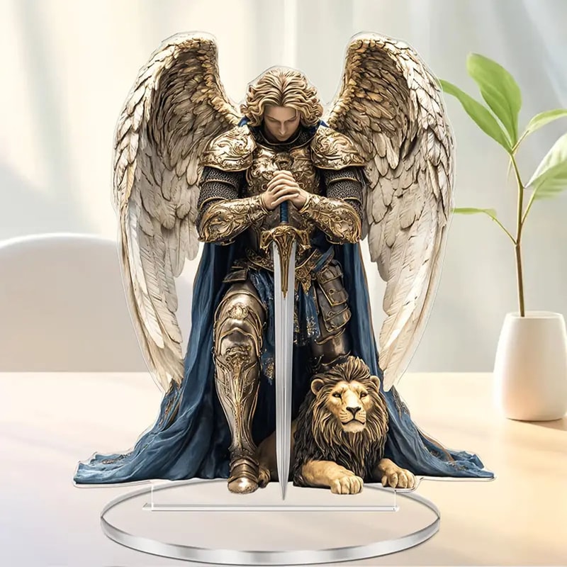 Archangel Michael Statue Guardian Angel Desk Decor For Home Office Spiritual Gift 2