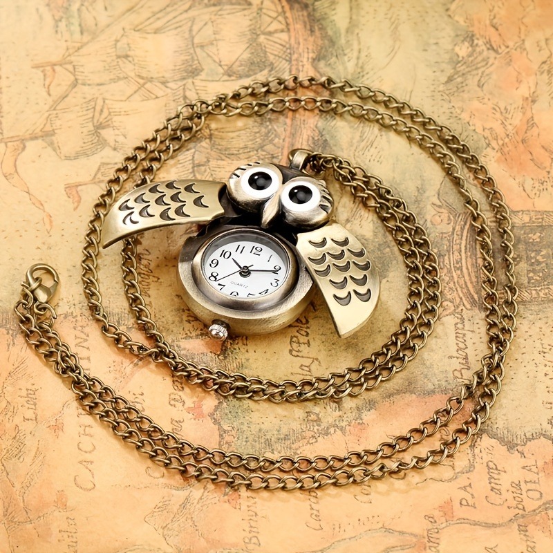 Vintage Owl Pocket Watch Necklace Retro Quartz Pendant Timepiece Gift