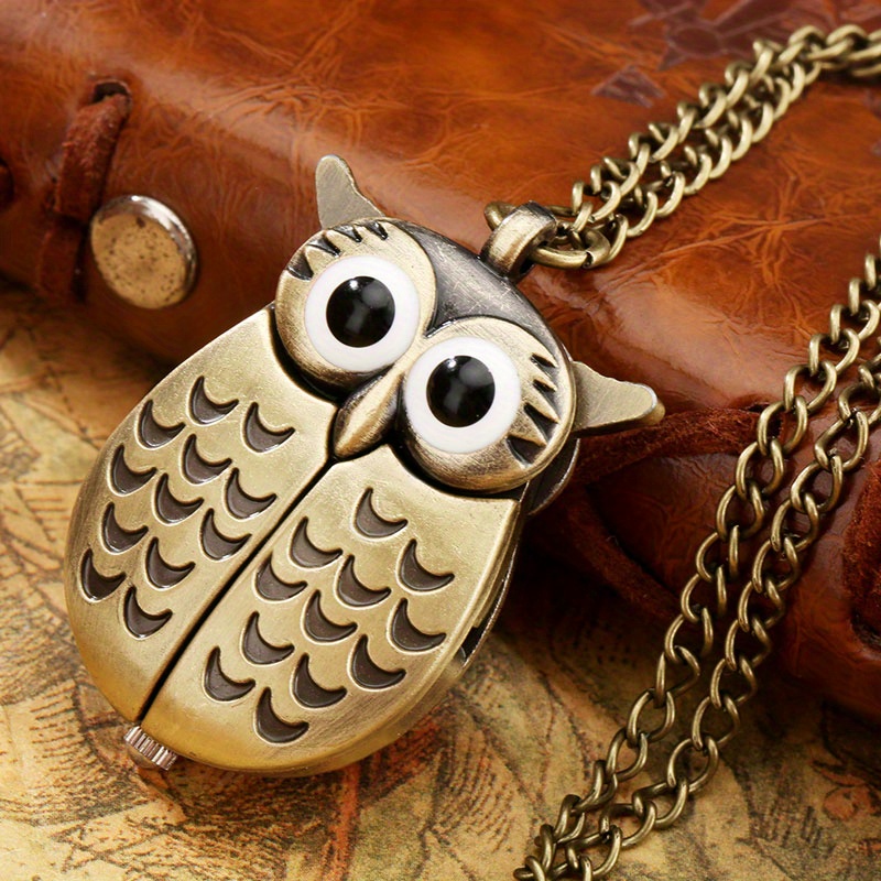 Vintage Owl Pocket Watch Necklace Retro Quartz Pendant Timepiece Gift