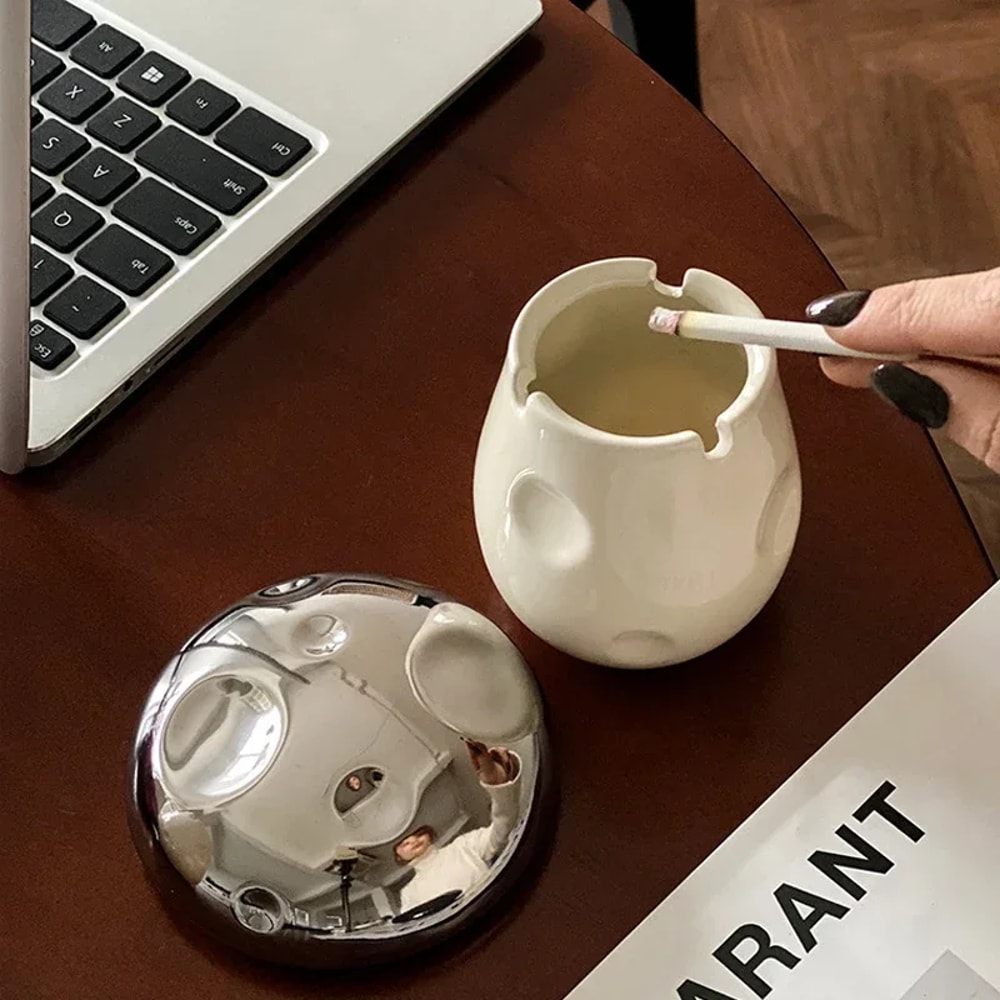 Mushroom Ceramic Ashtray With Lid Cute Decorative Smokeless Ash Holder 2