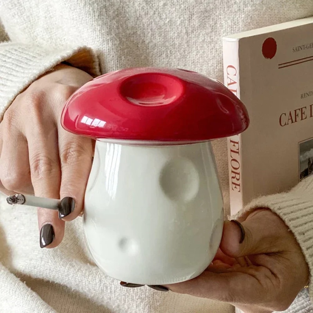Mushroom Ceramic Ashtray With Lid Cute Decorative Smokeless Ash Holder 8