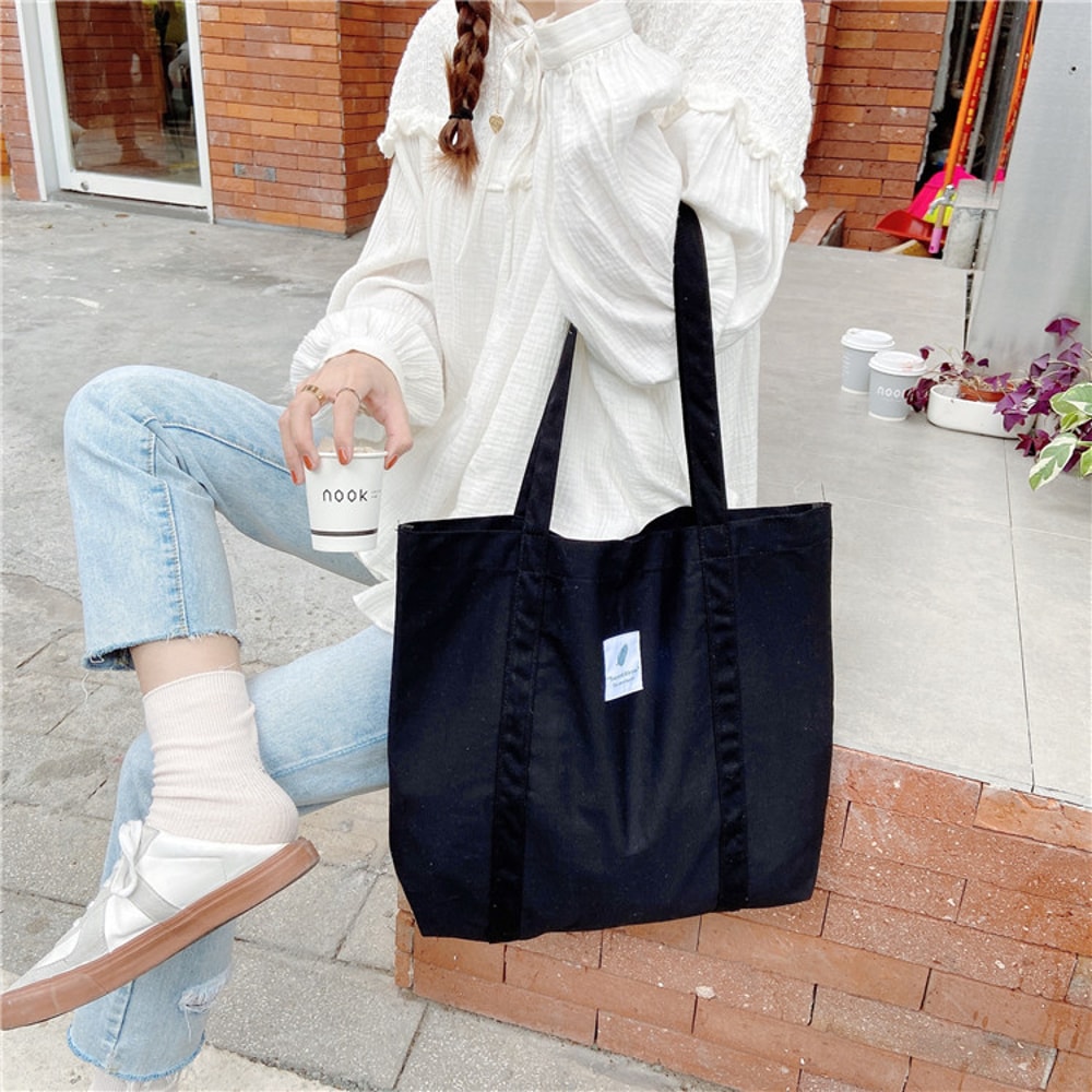 Eco Cotton Canvas Tote Bag Reusable Shoulder Bag For School Shopping Daily Use 12