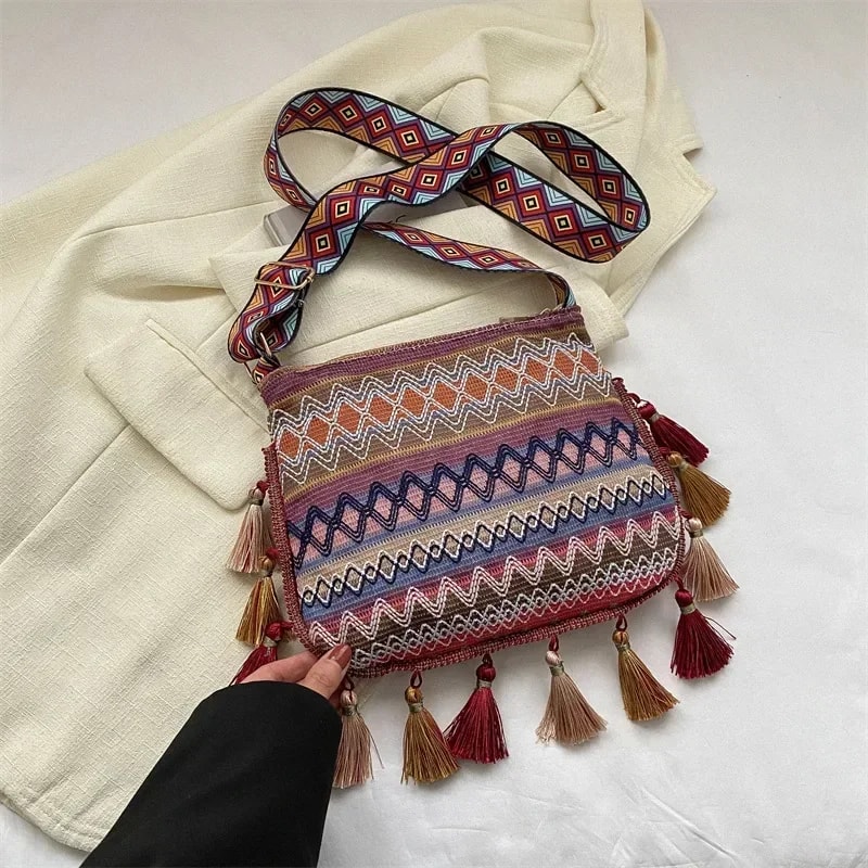 Boho Handwoven Tassel Crossbody Bag For Women Vintage Ethnic Shoulder Sling 4