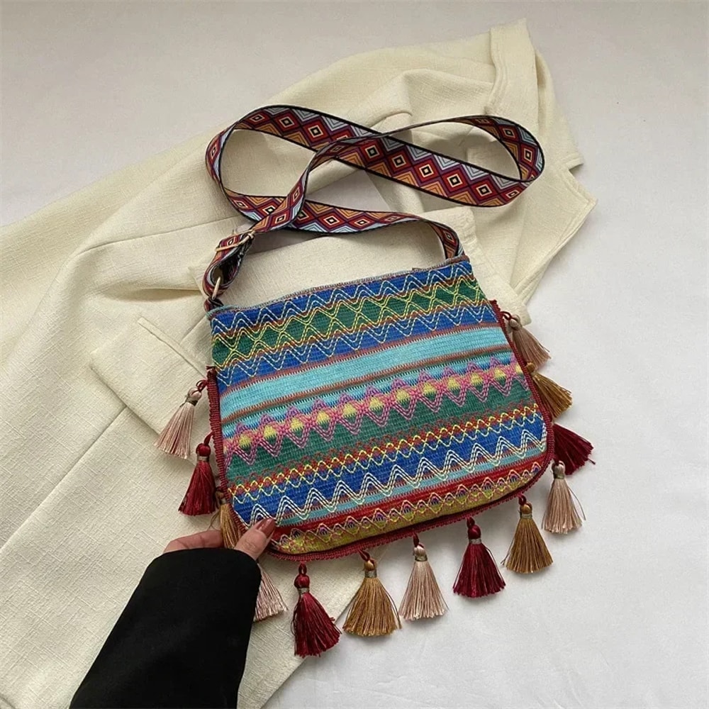 Boho Handwoven Tassel Crossbody Bag For Women Vintage Ethnic Shoulder Sling 6