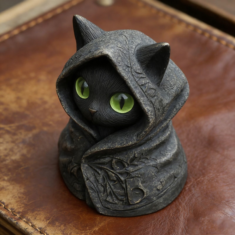 Mystical Hooded Cat Statue Gothic Resin Decor For Home Garden Desk 0