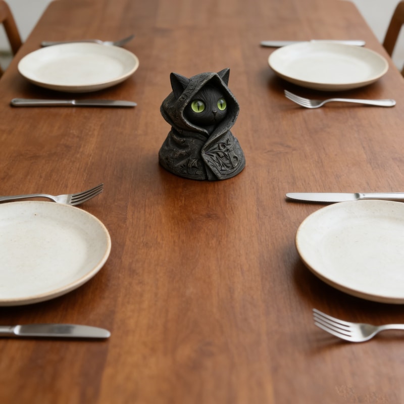 Mystical Hooded Cat Statue Gothic Resin Decor For Home Garden Desk 1