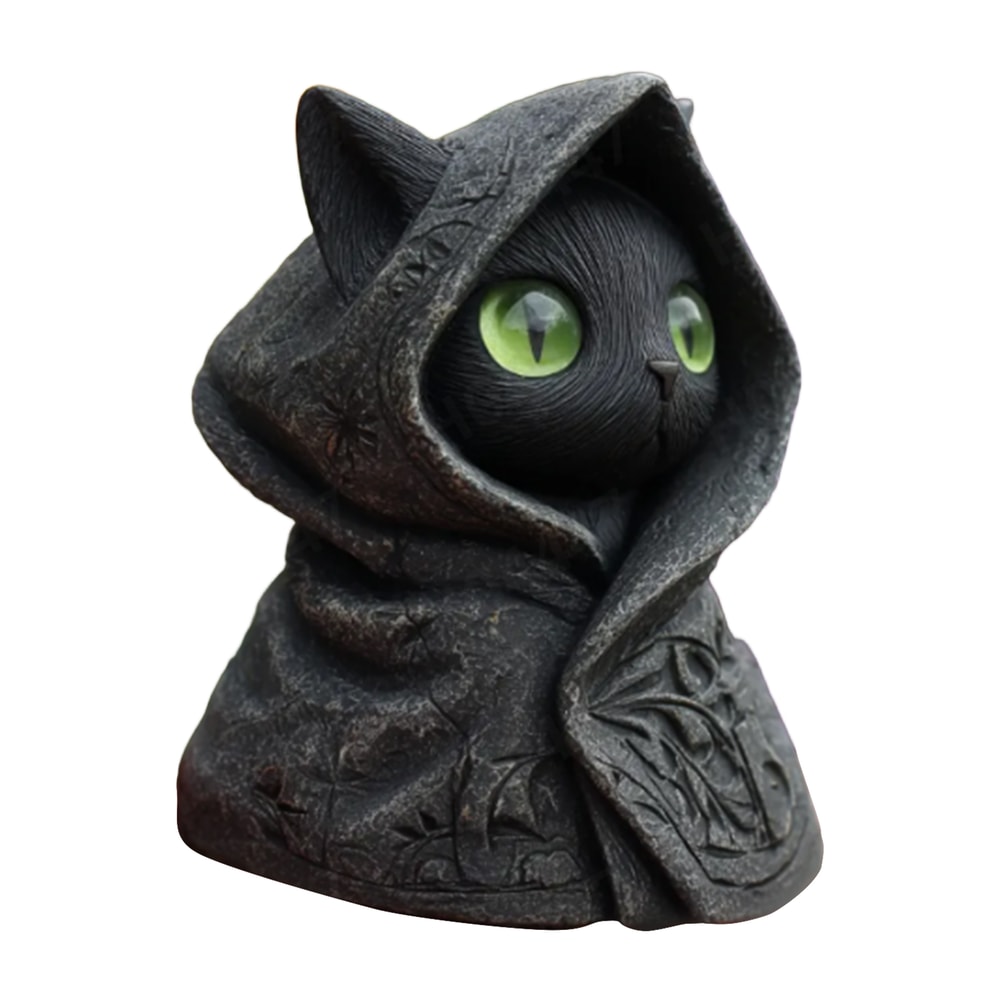 Mystical Hooded Cat Statue Gothic Resin Decor For Home Garden Desk 3