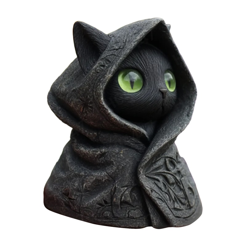 Mystical Hooded Cat Statue Gothic Resin Decor For Home Garden Desk 3