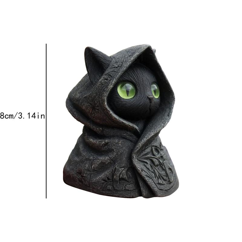 Mystical Hooded Cat Statue Gothic Resin Decor For Home Garden Desk 4