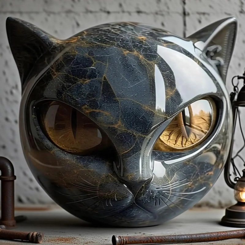 Black Cat Stone Figurine Resin Desk Decor Healing Marble Texture Keepsake Gift