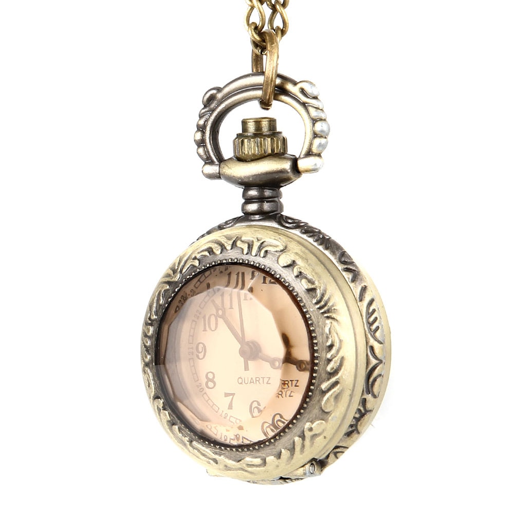 Vintage Glass Dome Pocket Watch Necklace Pendant for Women Retro Chain Clock Jewelry