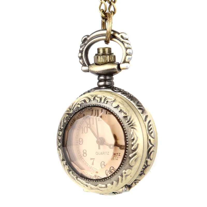 Vintage Glass Dome Pocket Watch Necklace Pendant for Women Retro Chain Clock Jewelry