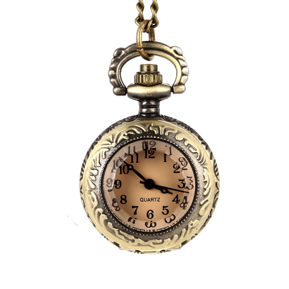 Vintage Glass Dome Pocket Watch Necklace Pendant for Women Retro Chain Clock Jewelry