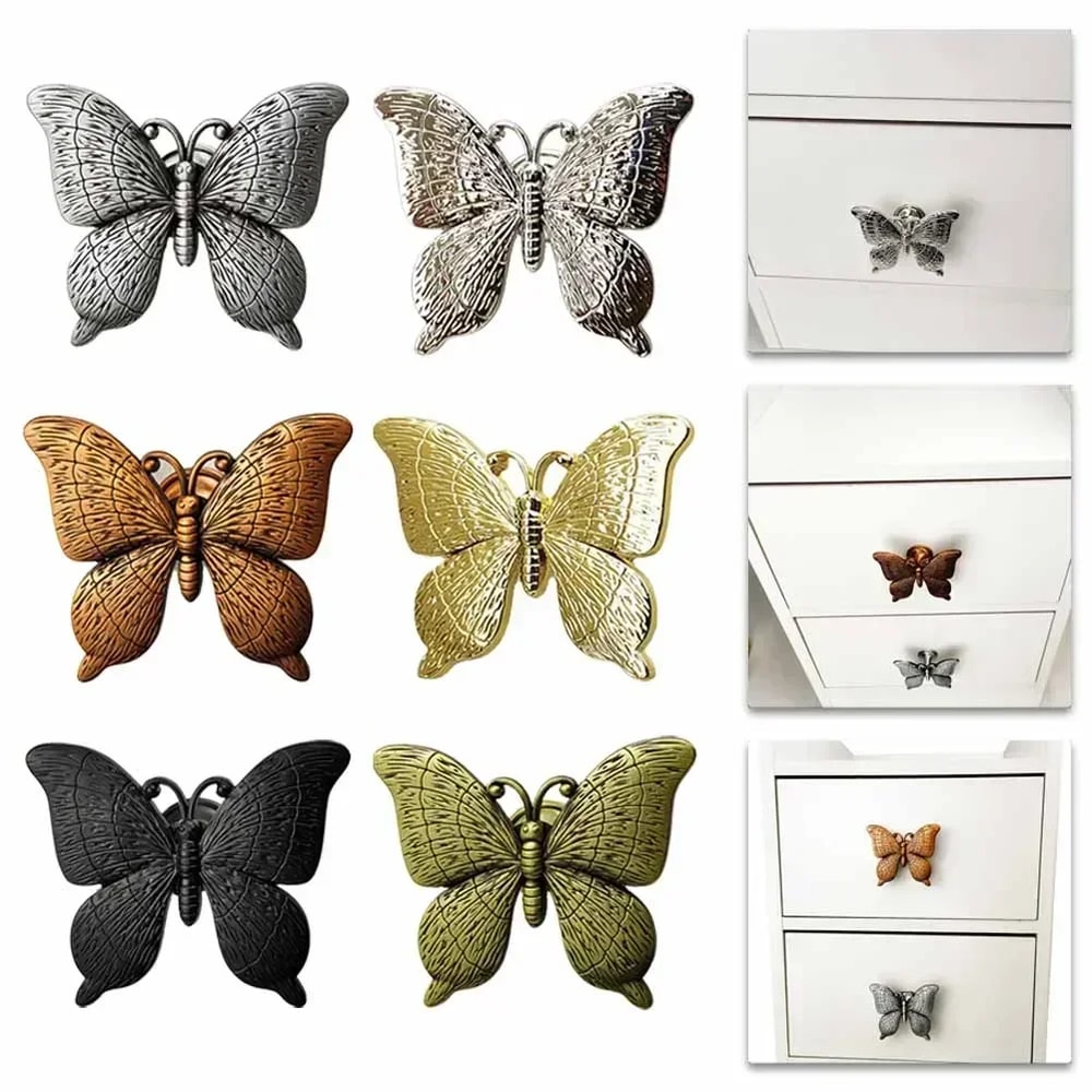 Vintage Butterfly Cabinet Knob Zinc Alloy Decorative Drawer Handle For Kids Room Furniture 5