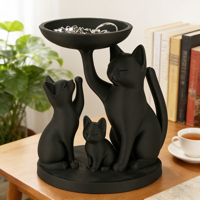Black Cat Desk Organizer Tray Retro Cute Desktop Storage Decor 0