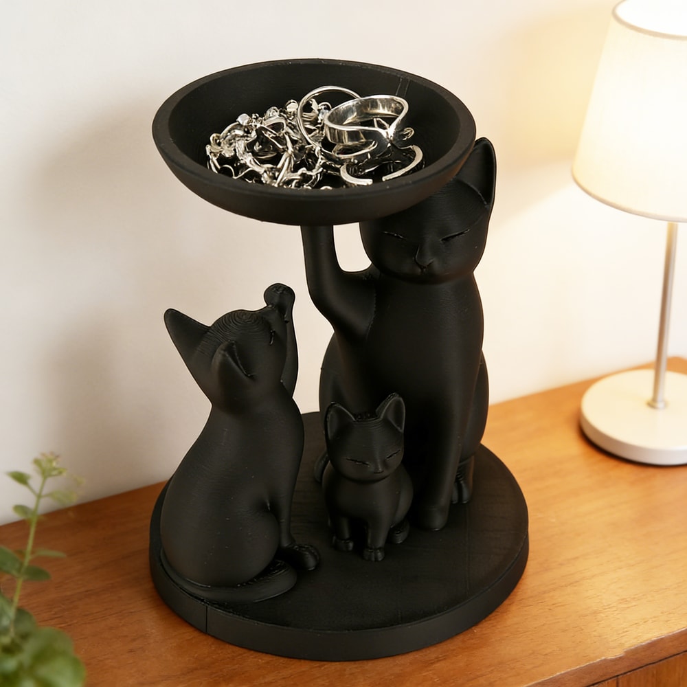 Black Cat Desk Organizer Tray Retro Cute Desktop Storage Decor 1