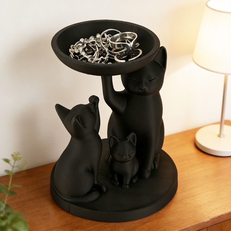 Black Cat Desk Organizer Tray Retro Cute Desktop Storage Decor 1