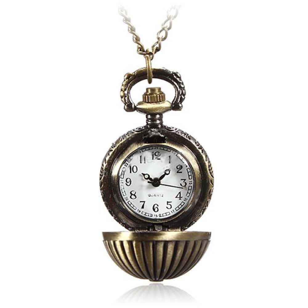 Vintage Steampunk Pocket Watch Necklace with Quartz Movement and Long Chain