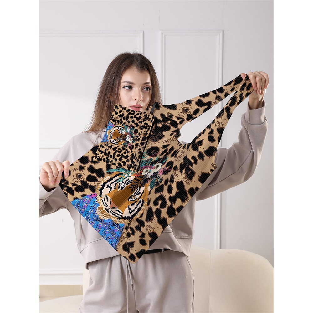 Foldable Leopard Print Reusable Shopping Bag With Large Capacity 1