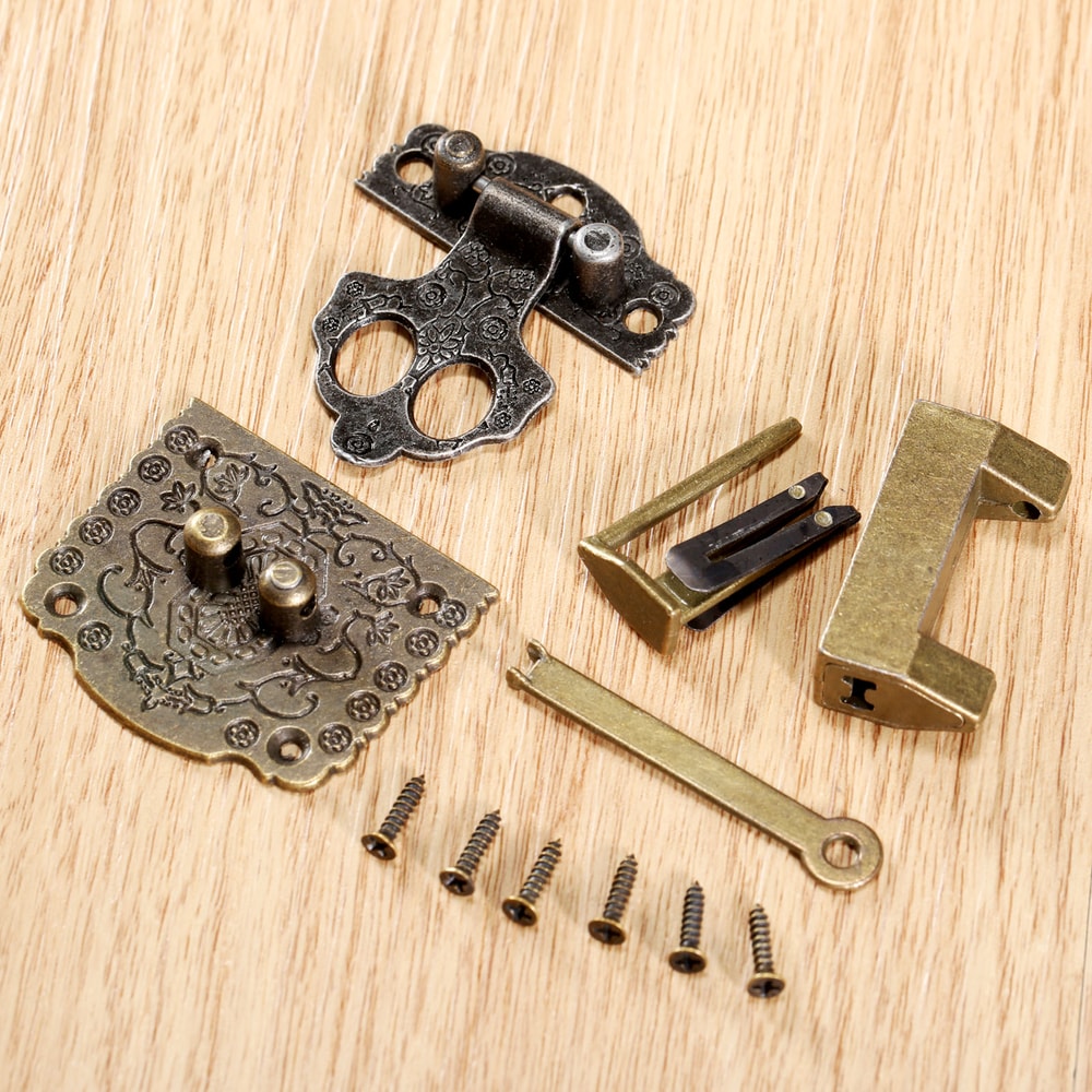 Vintage Chinese Brass Lock Latch Set For Wooden Boxes And Cabinets 3