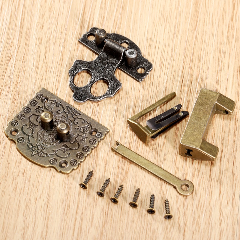 Vintage Chinese Brass Lock Latch Set For Wooden Boxes And Cabinets 3
