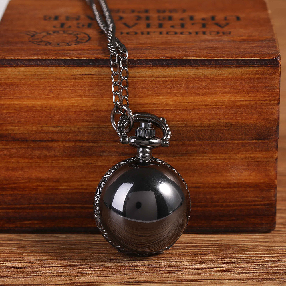 Vintage Black Quartz Pocket Watch Necklace For Men And Women 1