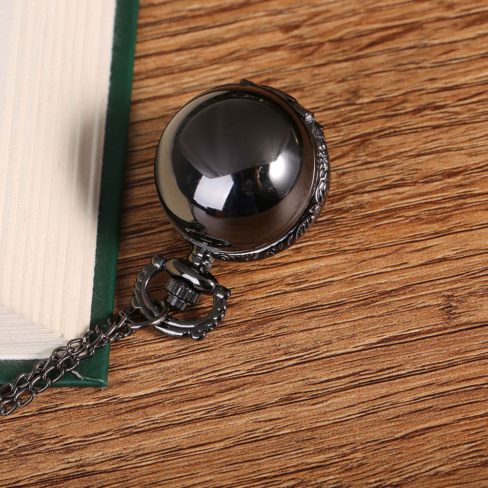Vintage Black Quartz Pocket Watch Necklace For Men And Women 2