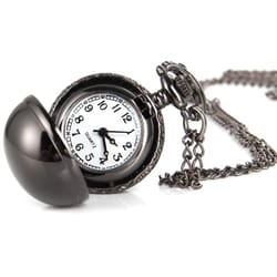 vintage black quartz pocket watch necklace for men and women