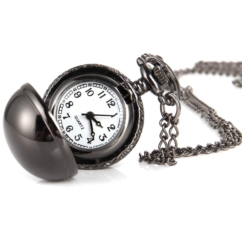 Vintage Black Quartz Pocket Watch Necklace For Men And Women 0