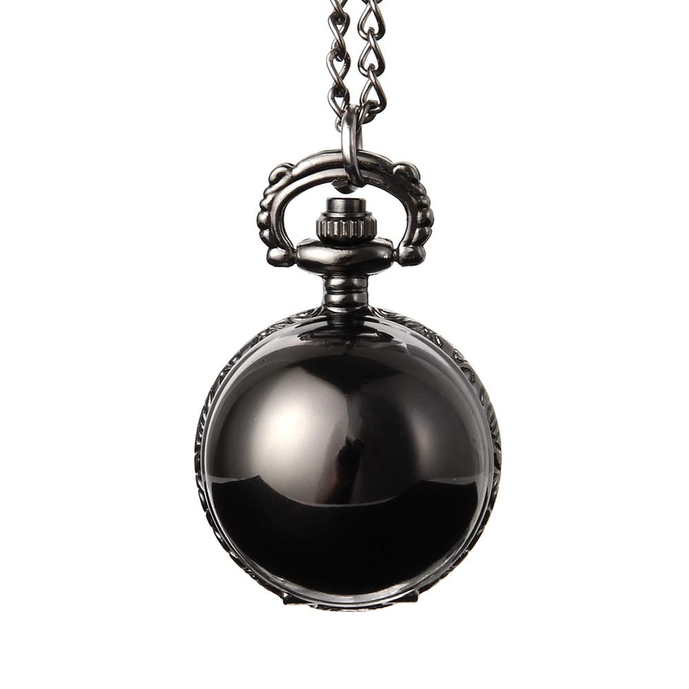 Vintage Black Quartz Pocket Watch Necklace For Men And Women 4