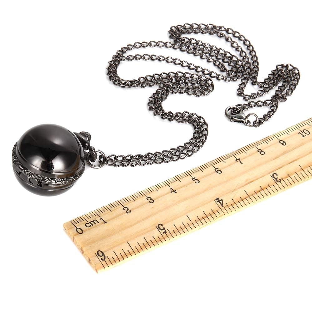 Vintage Black Quartz Pocket Watch Necklace For Men And Women 3