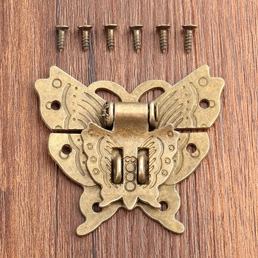 Antique Bronze Butterfly Jewelry Box Latch Vintage Box Clasp Latch With Screws For Cabinets Cases 3