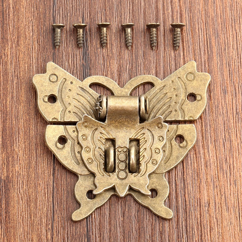 Antique Bronze Butterfly Jewelry Box Latch Vintage Box Clasp Latch With Screws For Cabinets Cases 3