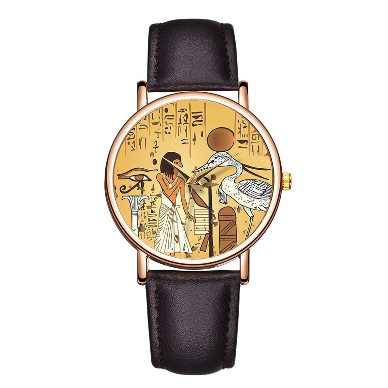 Vintage Egyptian Art Leather Watch for Women Waterproof Fashion Wristwatch