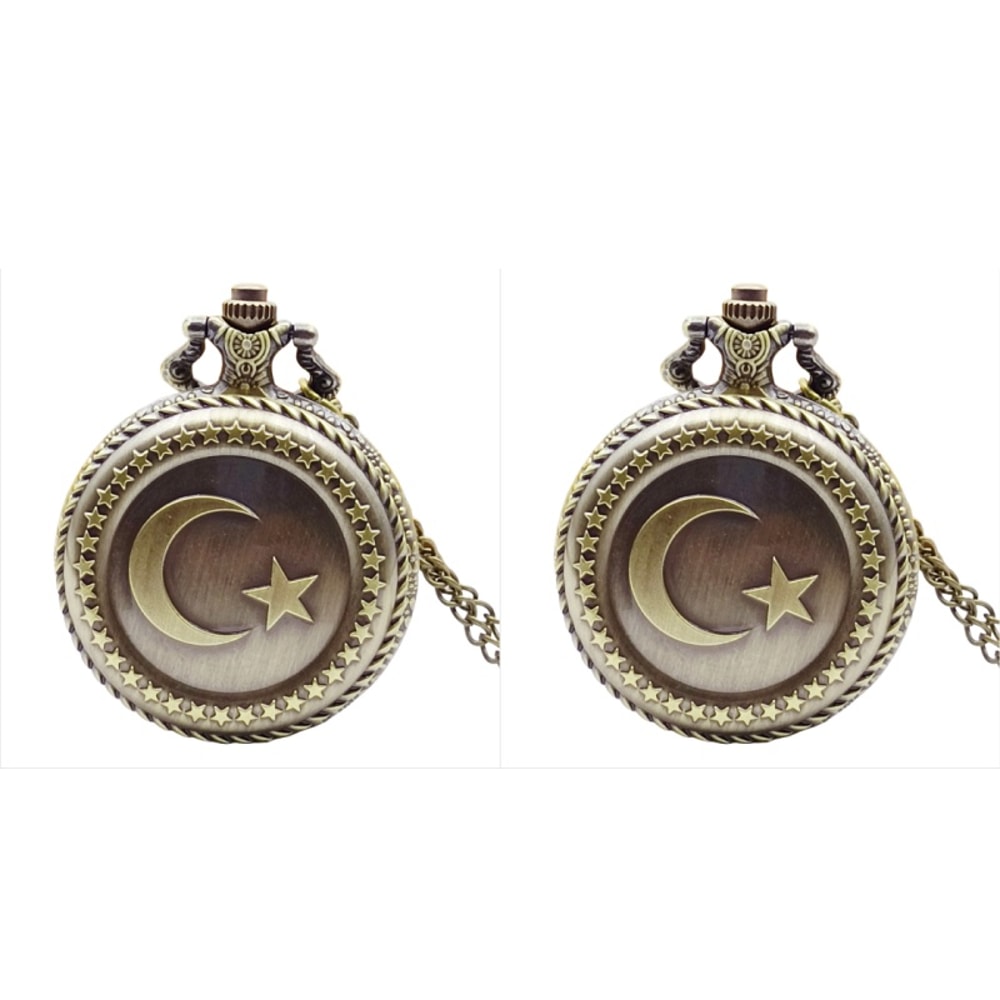 Vintage Pocket Watch Necklace With Star Moon Engraving Quartz Pendant 6