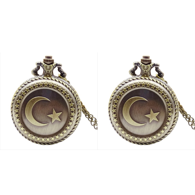 Vintage Pocket Watch Necklace With Star Moon Engraving Quartz Pendant 6