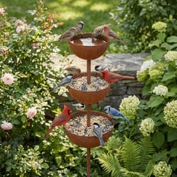 vintage iron bird bath garden stake rain catcher decor