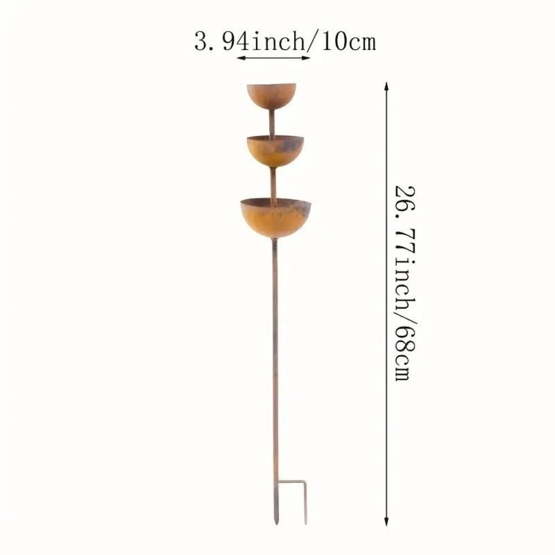 Vintage Iron Bird Bath Garden Stake Rain Catcher Decor 5