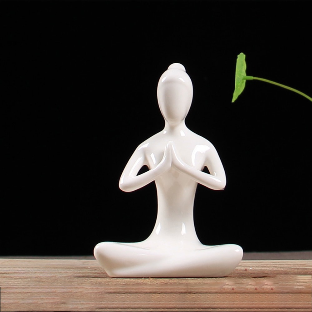 Ceramic Yoga Pose Figurine Abstract Sculpture Zen Home Decor