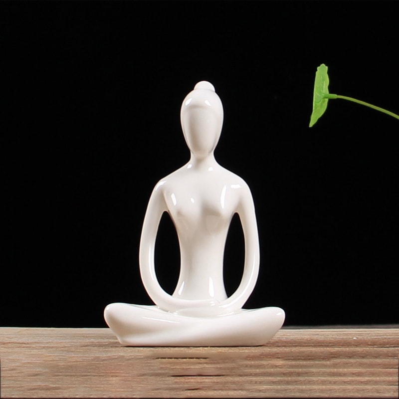 Ceramic Yoga Pose Figurine Abstract Sculpture Zen Home Decor