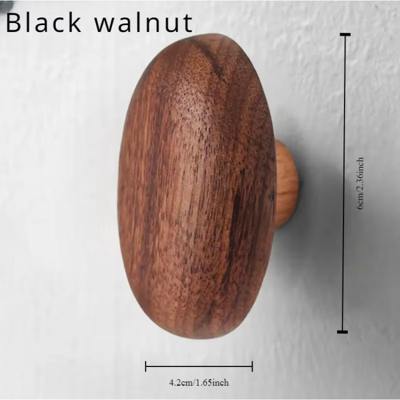 Nordic Solid Wood Pebble Cabinet Handles Black Walnut Drawer Pulls 3