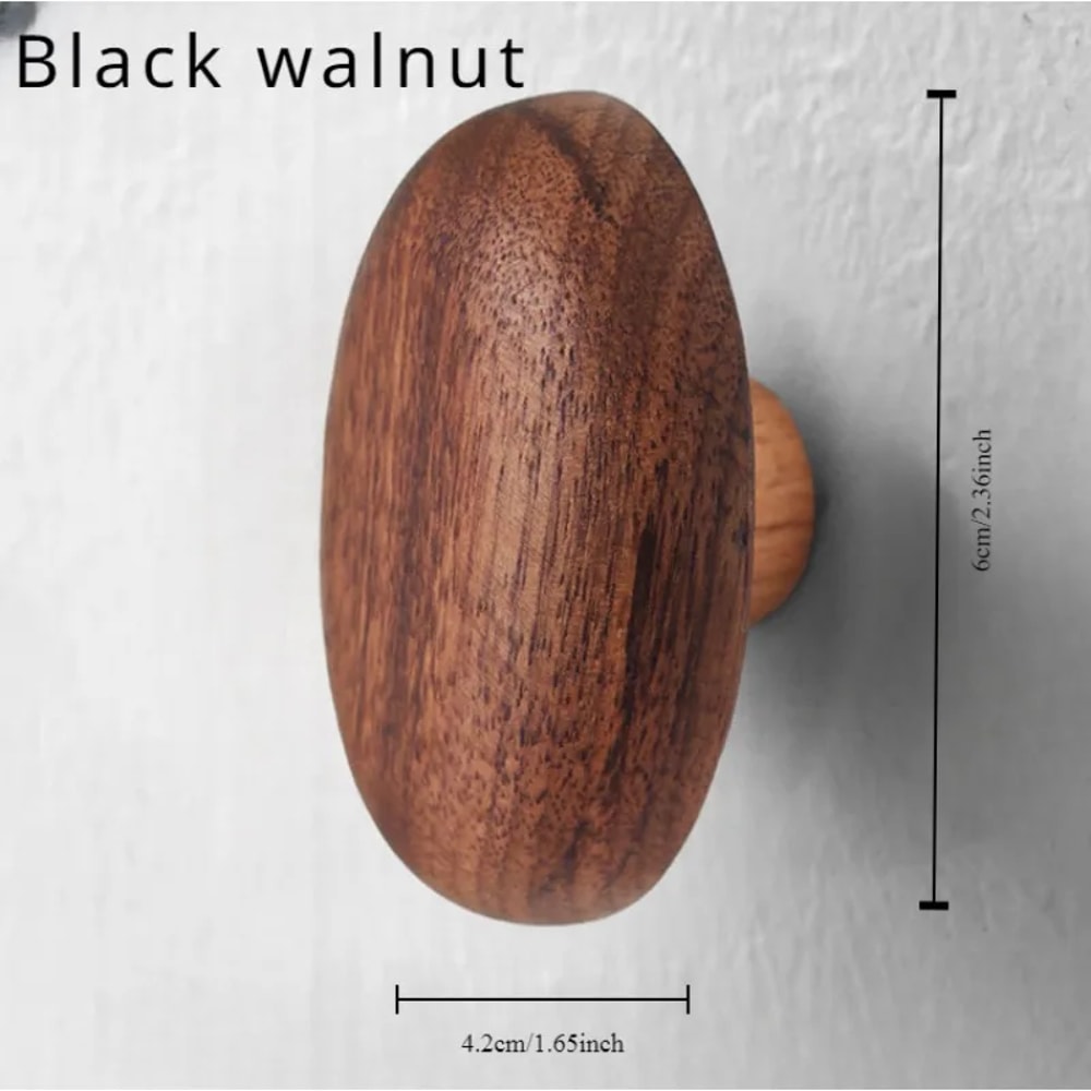 Nordic Solid Wood Pebble Cabinet Handles Black Walnut Drawer Pulls 6