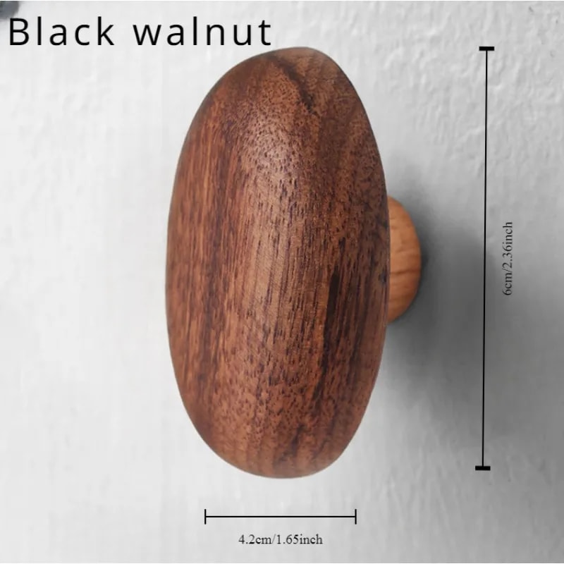 Nordic Solid Wood Pebble Cabinet Handles Black Walnut Drawer Pulls 6