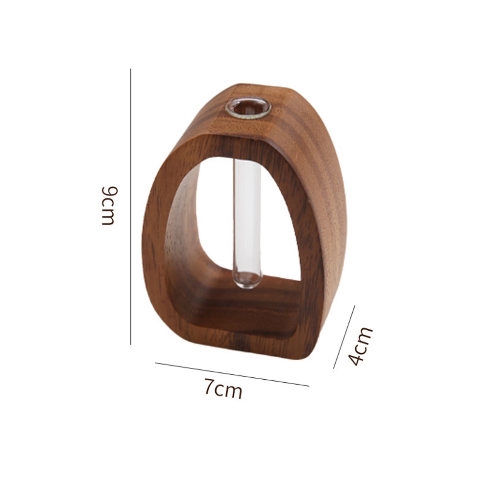 Walnut Wood Hydroponic Vase With Glass Tube Minimalist Plant Propagation Vase Decor 4