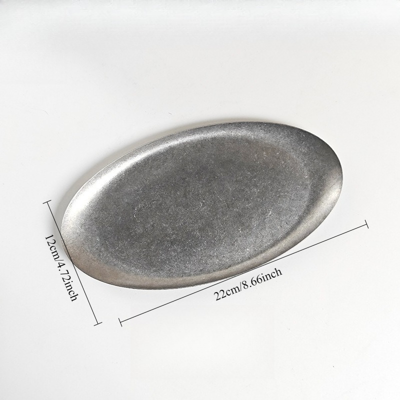 Retro Stainless Steel Serving Tray Oval Sushi Snack Plate Industrial Style Tableware 3