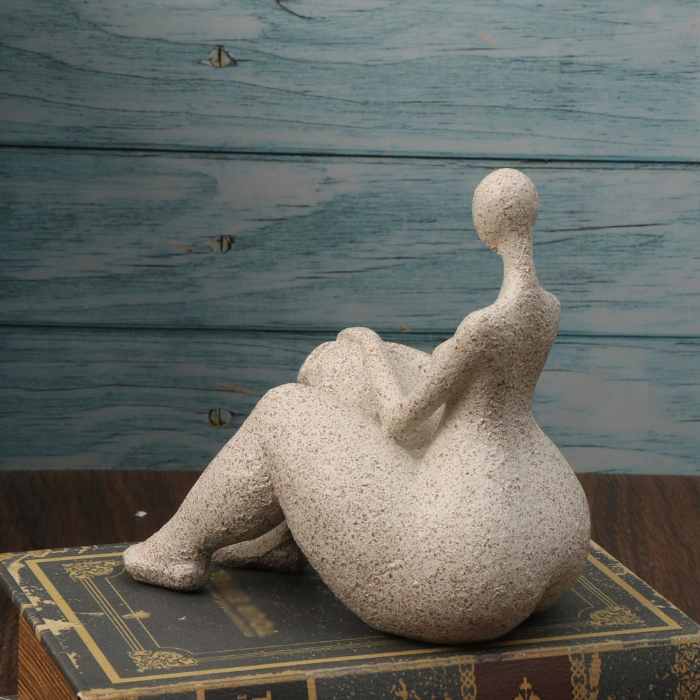 Sandstone Resin Chubby Woman Statue Handmade Abstract Sculpture for Modern Home Decor