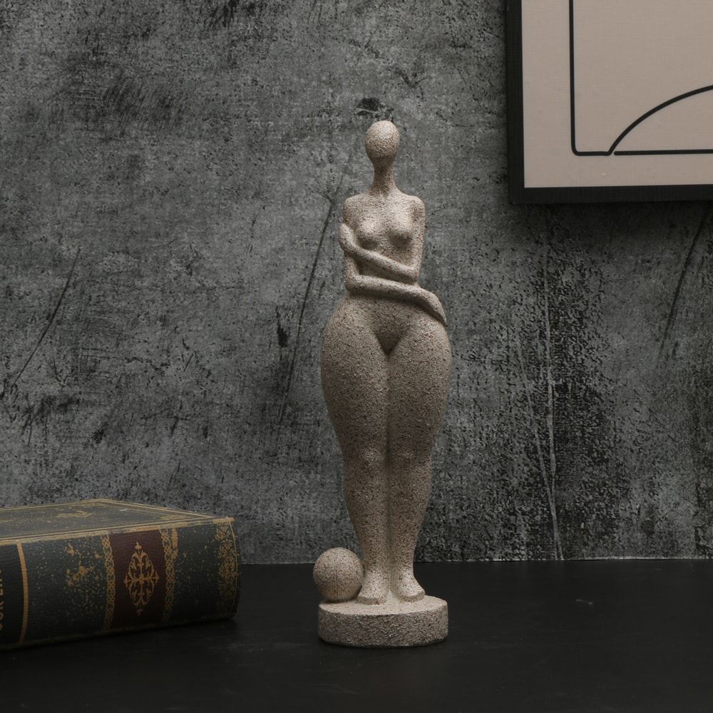 Sandstone Resin Chubby Woman Statue Handmade Abstract Sculpture for Modern Home Decor